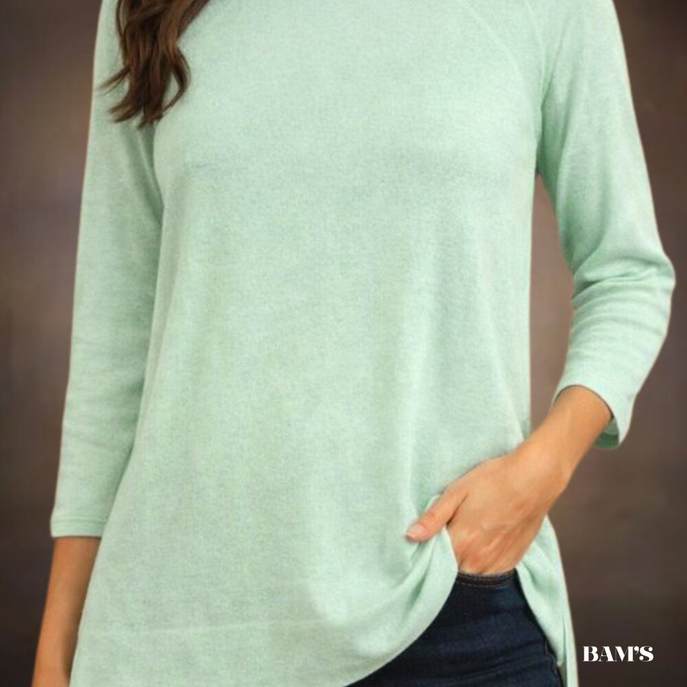 Talbots Petite Mint‎ Green Tunic Top SP | Hi Low Hem | Soft Minimalist Classic